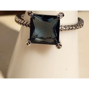 Princess Cut Blue thin band Ring